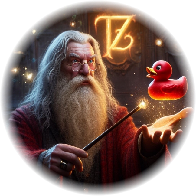 Image de Dumbledore avec un canard Zénika pour représenter le thème de la magie